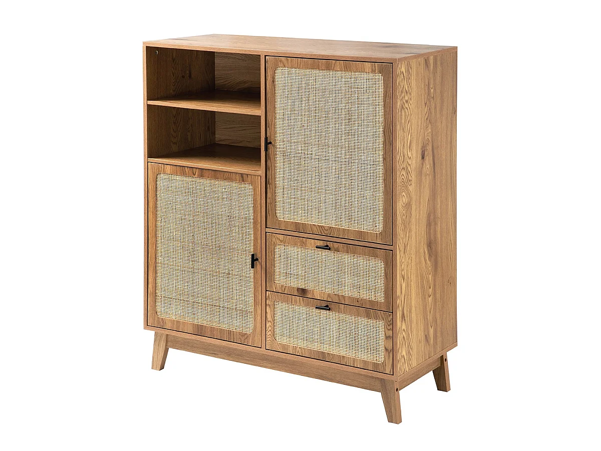 Mobile alto 2 ante 3 cassetti con facciate in rattan H120 cm - ALIA