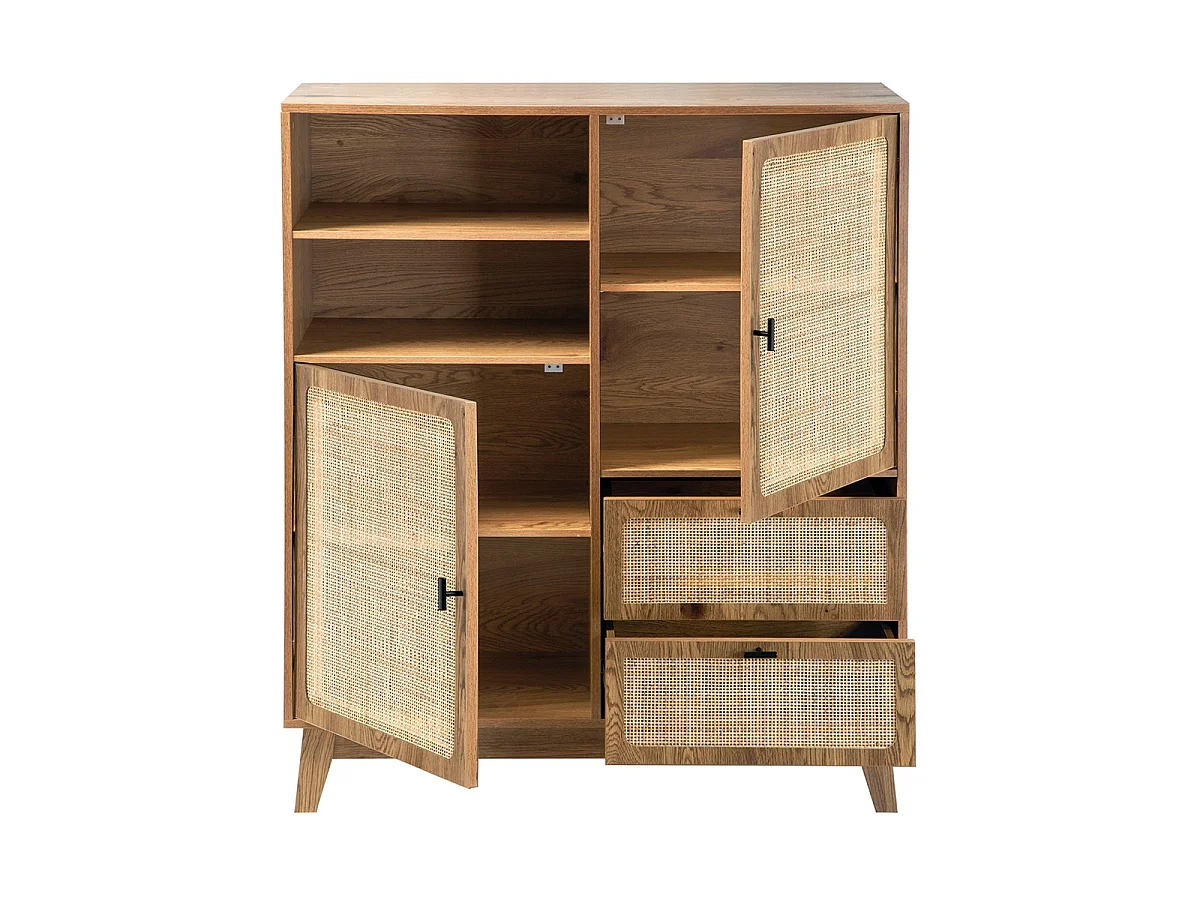Mobile alto 2 ante 3 cassetti con facciate in rattan H120 cm - ALIA