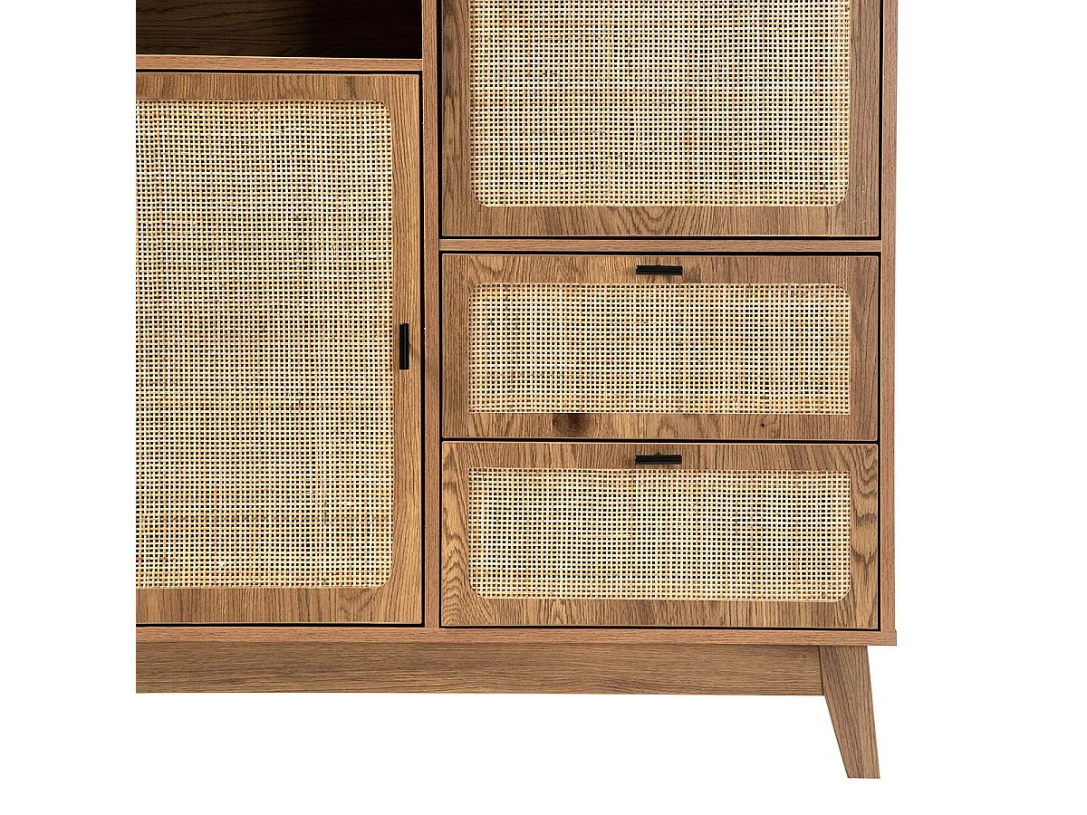Mobile alto 2 ante 3 cassetti con facciate in rattan H120 cm - ALIA