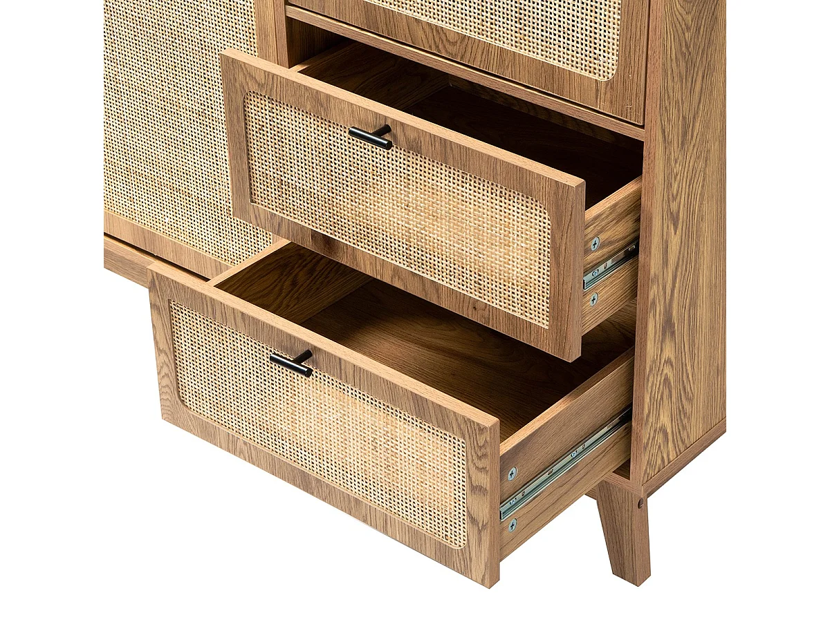Mobile alto 2 ante 3 cassetti con facciate in rattan H120 cm - ALIA