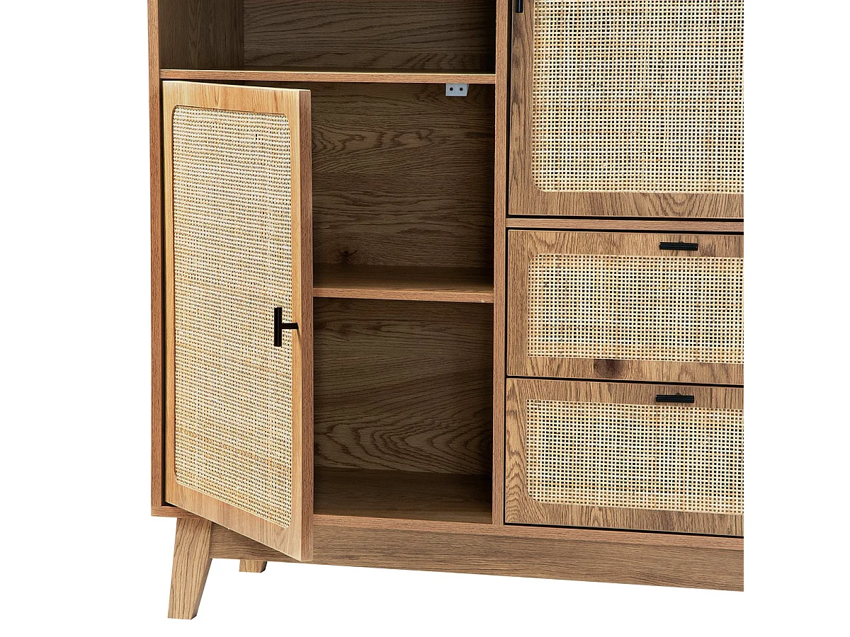 Mobile alto 2 ante 3 cassetti con facciate in rattan H120 cm - ALIA