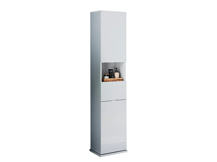 Weißer drehbarer Badhochschrank mit Spiegeltür und Schublade Tilda