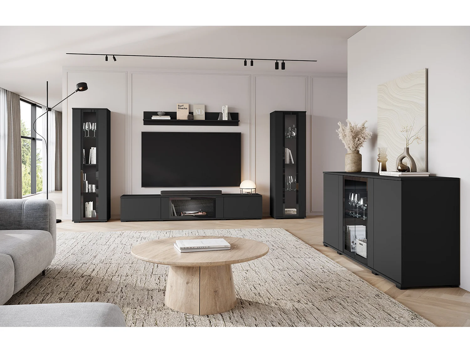 FARO ladekast, dressoir breedte 150 cm, met LED, kleur: zwart