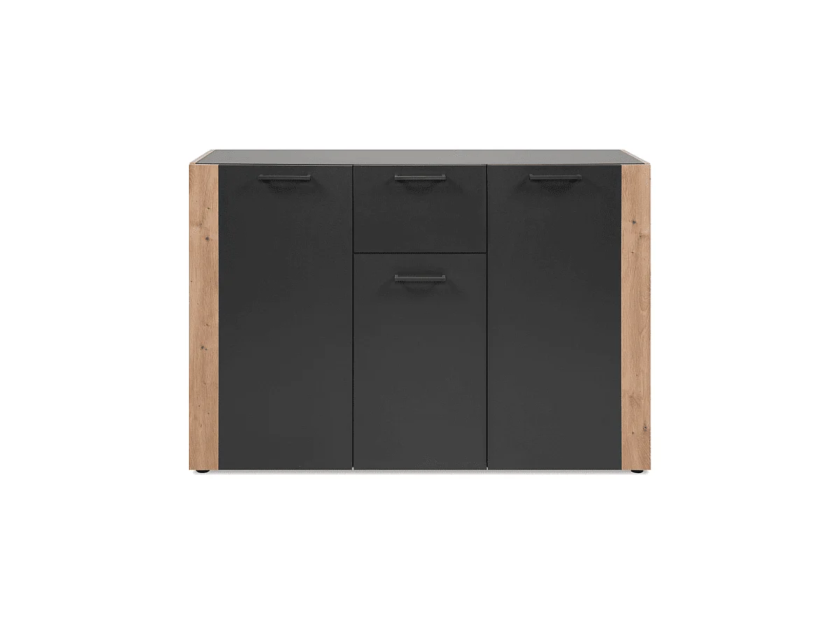 Madia Cento01B con 3 ante e 1 cassetto colore antracite con laterali in rovere artisan 125 cm