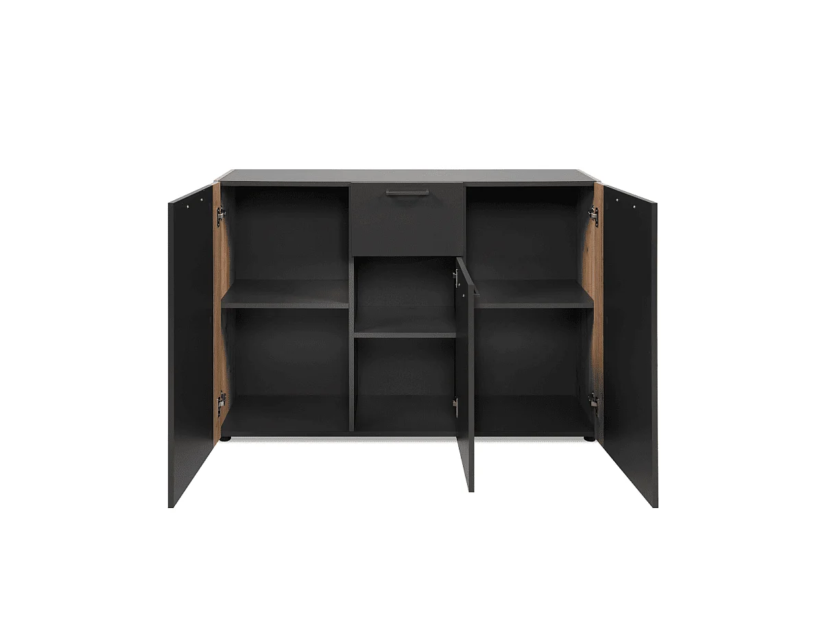 Madia Cento01B con 3 ante e 1 cassetto colore antracite con laterali in rovere artisan 125 cm