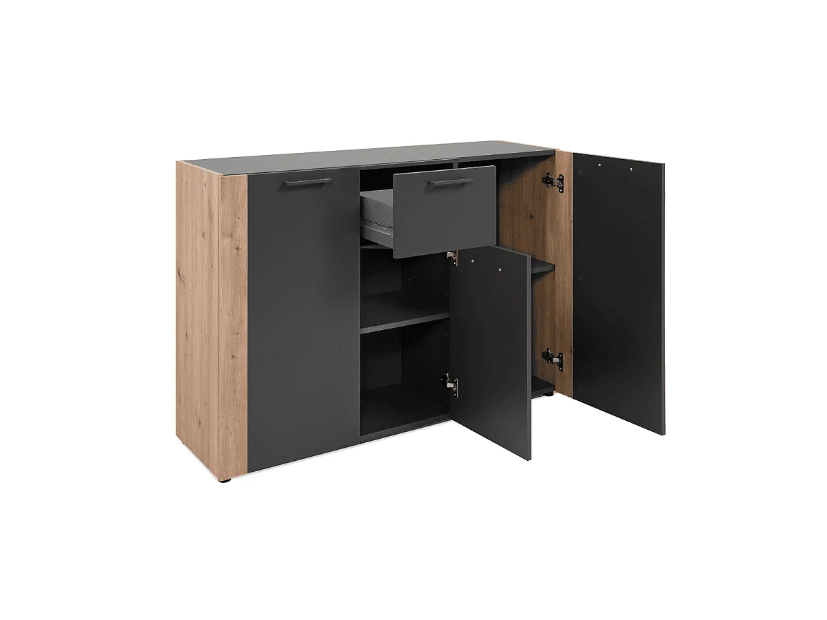 Madia Cento01B con 3 ante e 1 cassetto colore antracite con laterali in rovere artisan 125 cm