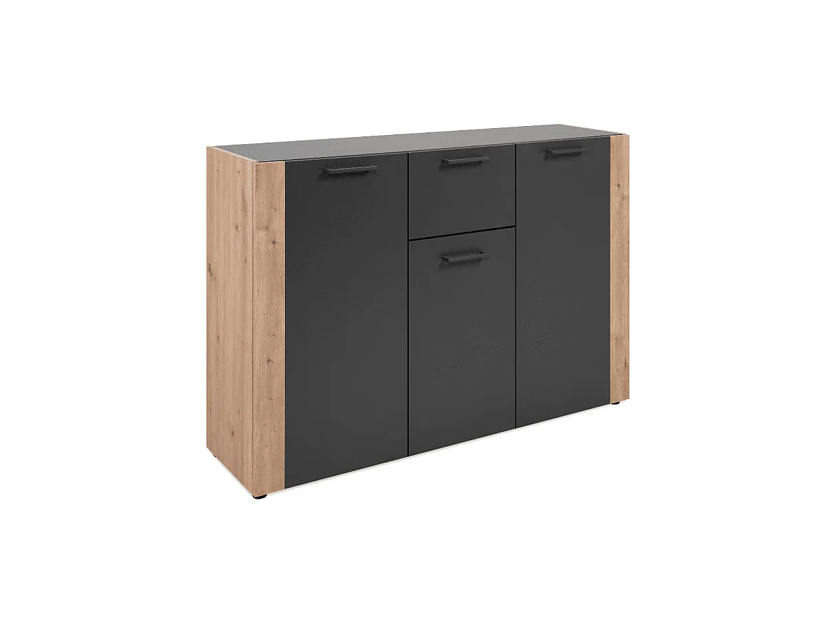 Madia Cento01B con 3 ante e 1 cassetto colore antracite con laterali in rovere artisan 125 cm