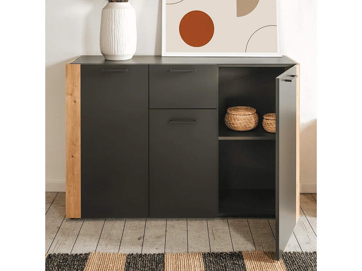 Madia Cento01B con 3 ante e 1 cassetto colore antracite con laterali in rovere artisan 125 cm