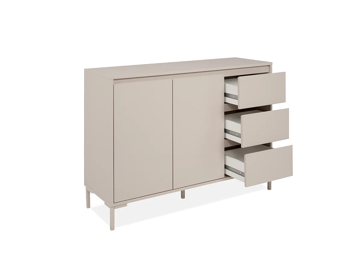Buffet 2 portes et 3 tiroirs couleur cachemire L120 cm - NERIO