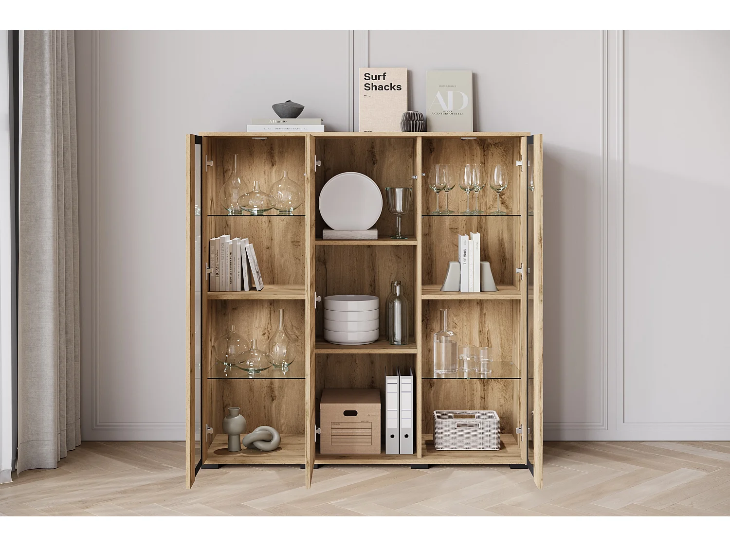 FARO-Kommode, Sideboardbreite 120 cm, mit LED, Farbe: Wotan-Eiche