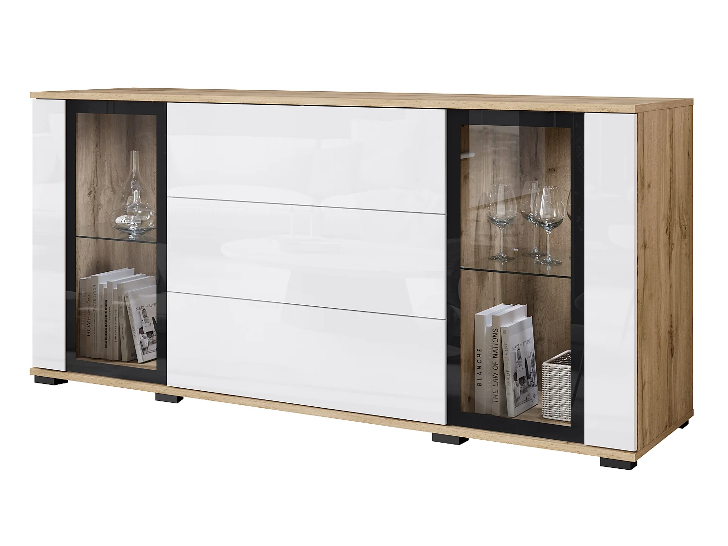 FARO ladekast, dressoir breedte 150 cm, Kleur: Wotan eik / wit