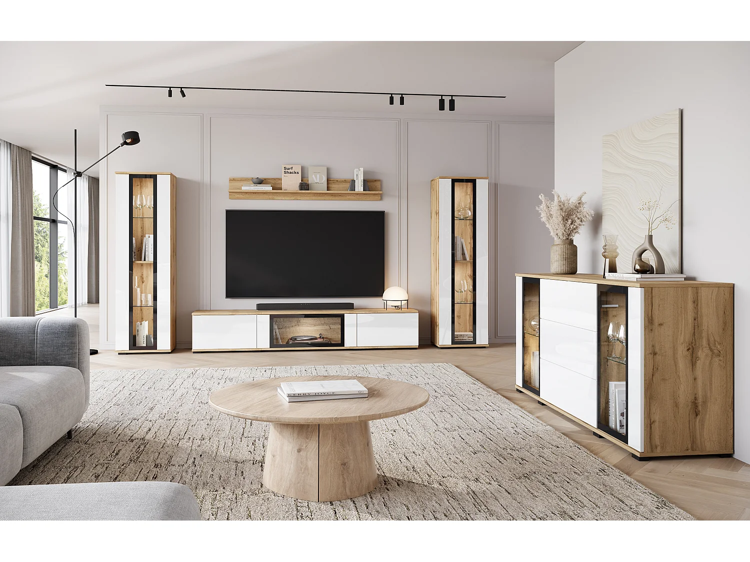 FARO ladekast, dressoir breedte 150 cm, Kleur: Wotan eik / wit