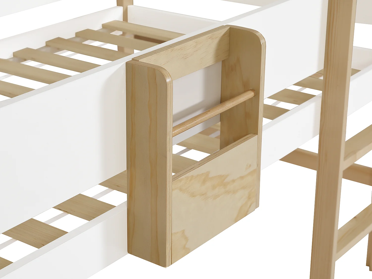 Lit mi-hauteur 90 x 190 cm – Avec toboggan – Pin et MDF – Blanc et naturel  + Matelas – VELASO
