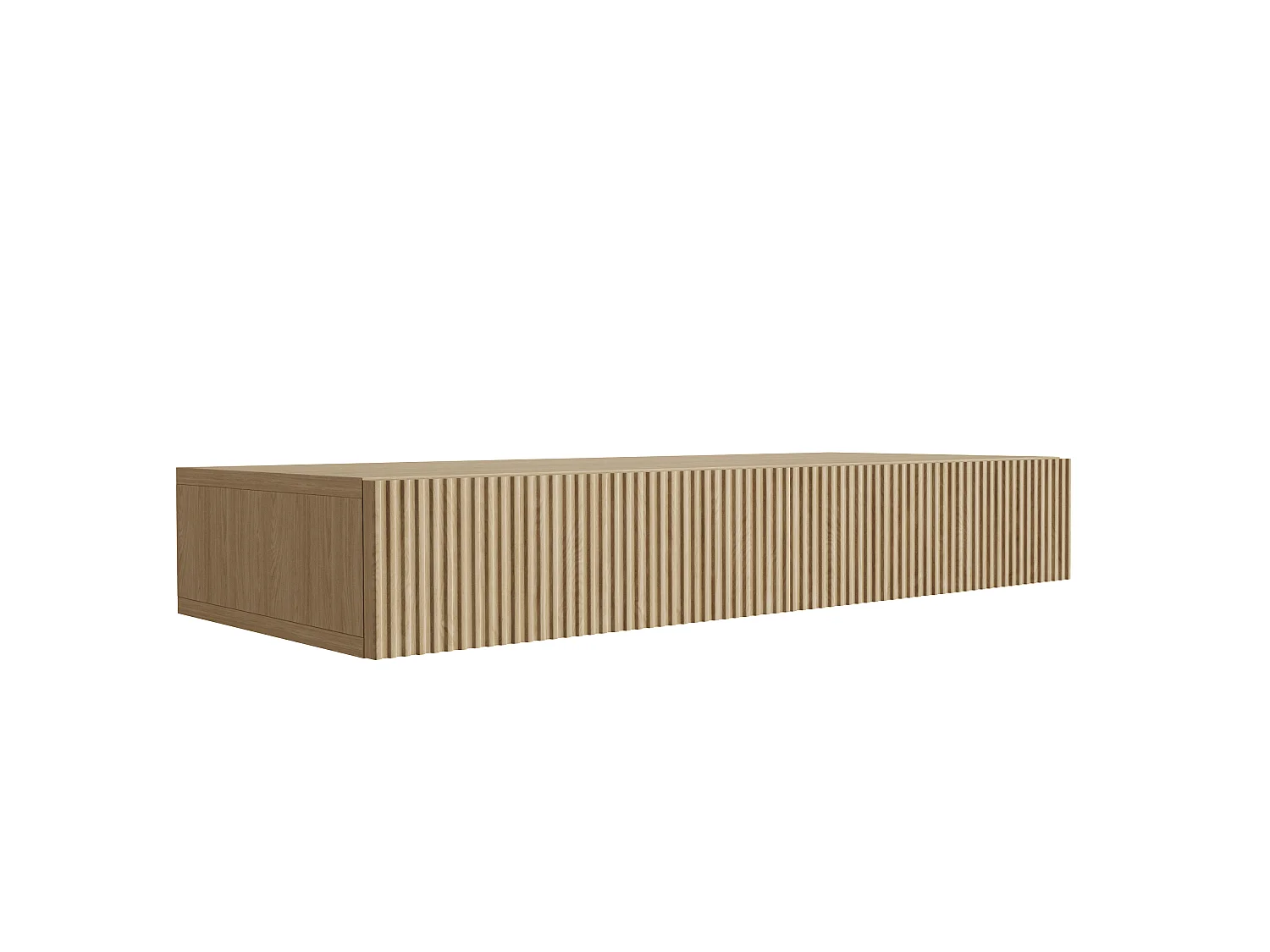 Coiffeuse suspendue avec deux tiroirs, façade rainurée, chêne huilé, 100 x 39,6 x 16 cm