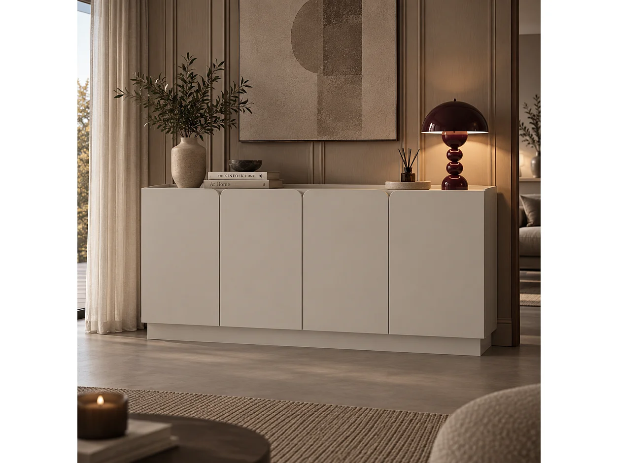 Kommode med fire låger og otte hylder, kashmir, 180 x 40 x 85,5 cm