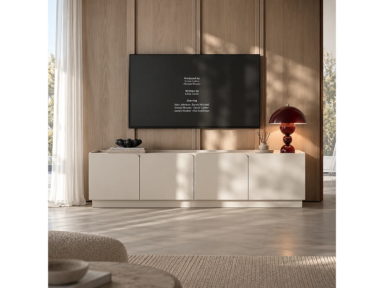 TV unit with four doors and eight shelves, cashmere, 180 x 40 x 59.7 cm