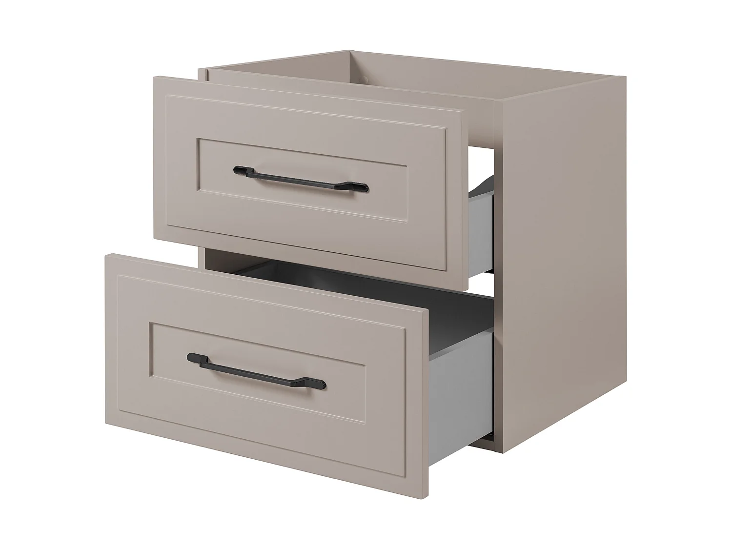 Wall-hung bathroom cabinet 60 cm with drawers, cashmere body + cashmere worktop, black handles, 60 x 46 x 58.6 cm