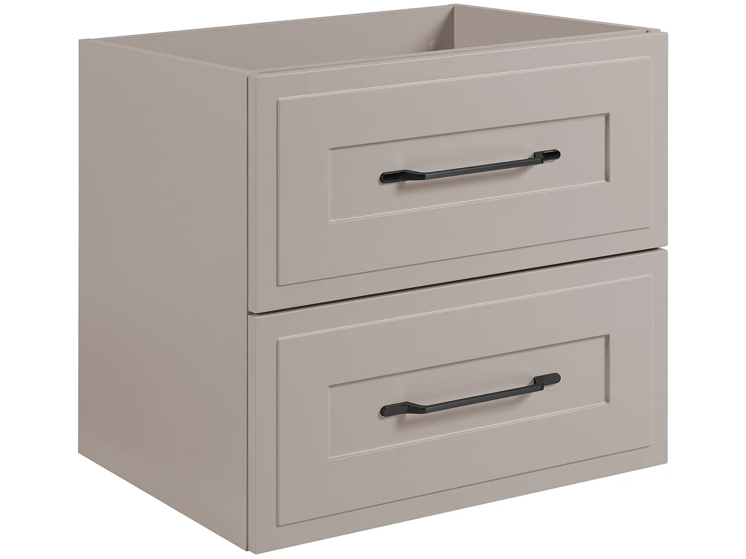 Wall-hung bathroom cabinet 60 cm with drawers, cashmere body + cashmere worktop, black handles, 60 x 46 x 58.6 cm