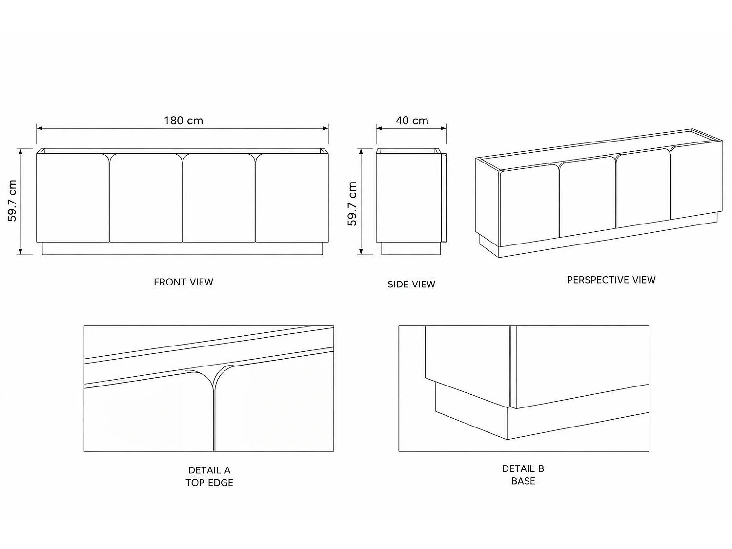 TV unit with four doors and eight shelves, Villa walnut, 180 x 40 x 59.7 cm