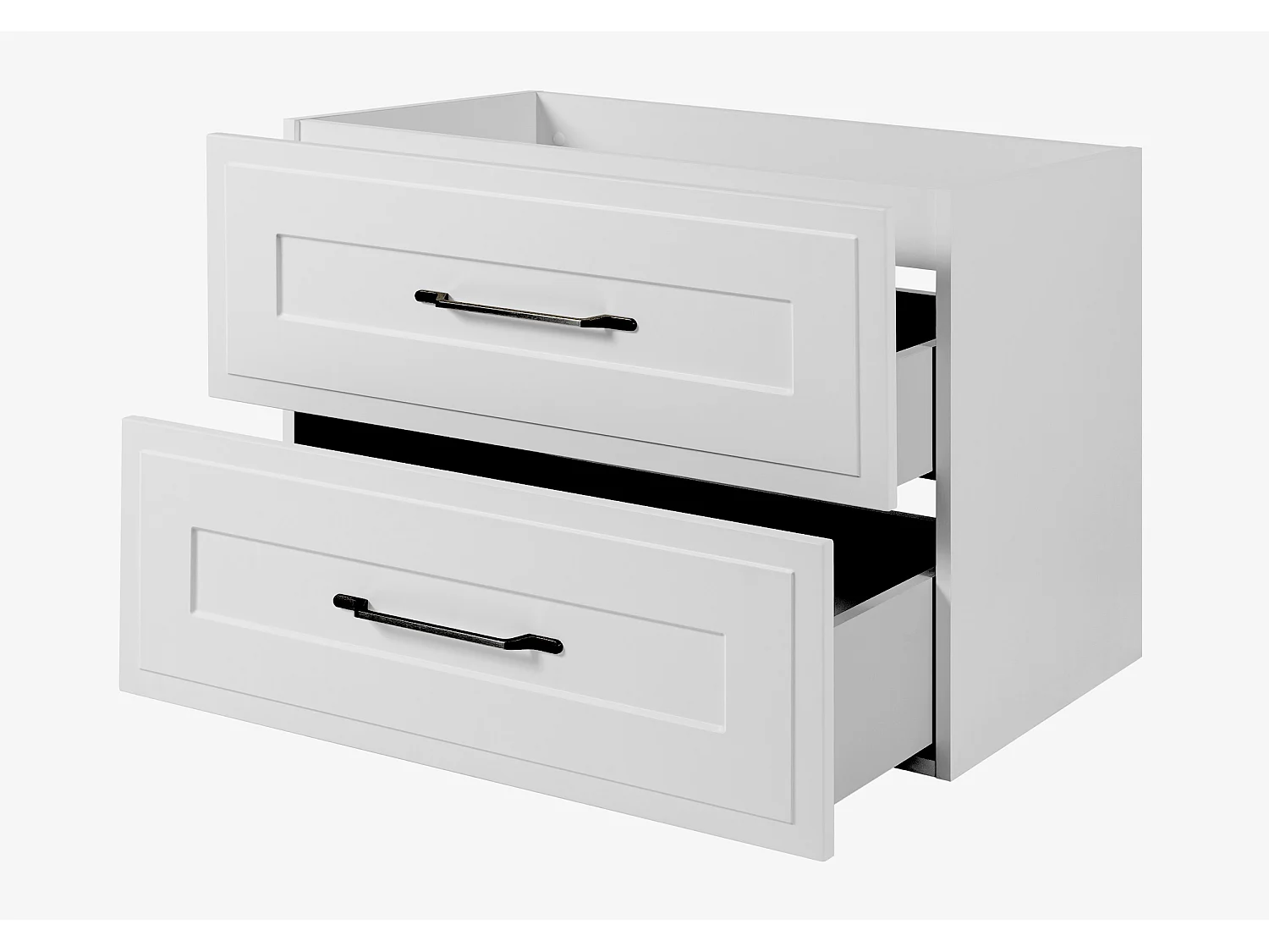 Væghængt badeværelsesskab 80 med skuffer, korpus: hvid + bordplade: Bianco marmor, greb: sort, 80 x 46 x 58,6 cm