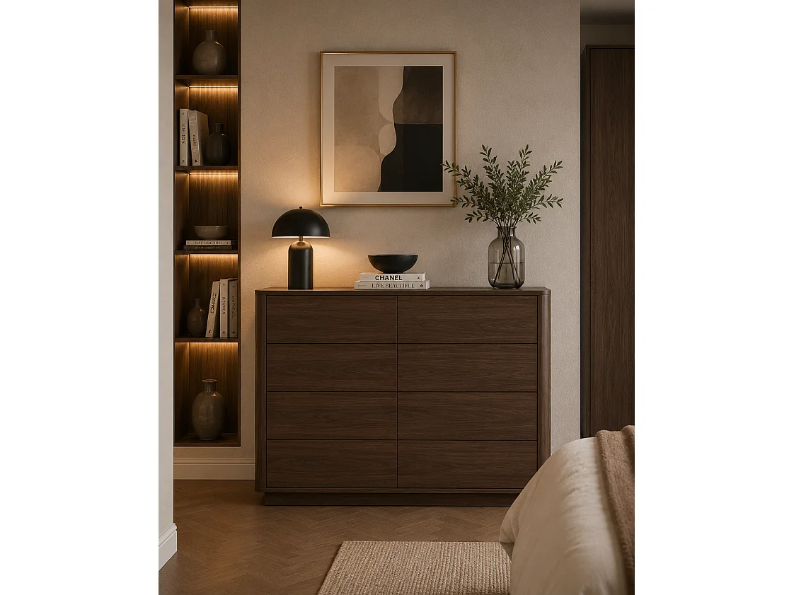 Cómoda con 6 cajones para salón y dormitorio, roble nogal, 115,2 x 40 x 85,5 cm