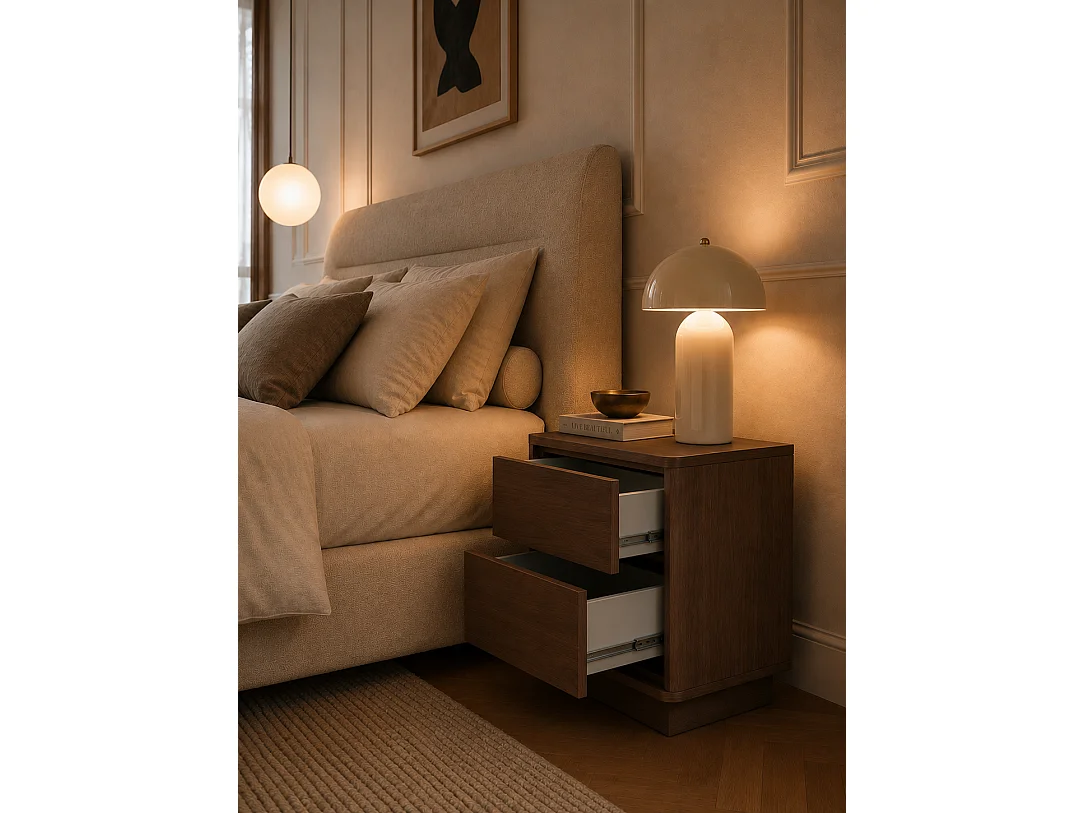 Mesita de noche con 2 cajones para dormitorio, roble nogal, 50 x 40 x 60 cm