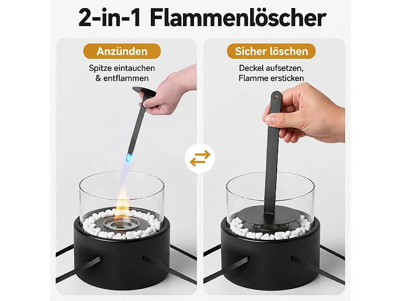 NETTLIFE tragbarer Bioethanol-Kamin, Ø16xH17,2cm, 110ml, hitzebeständiges Glas, echte Flamme für Balkon und Terrasse, gemütlich.