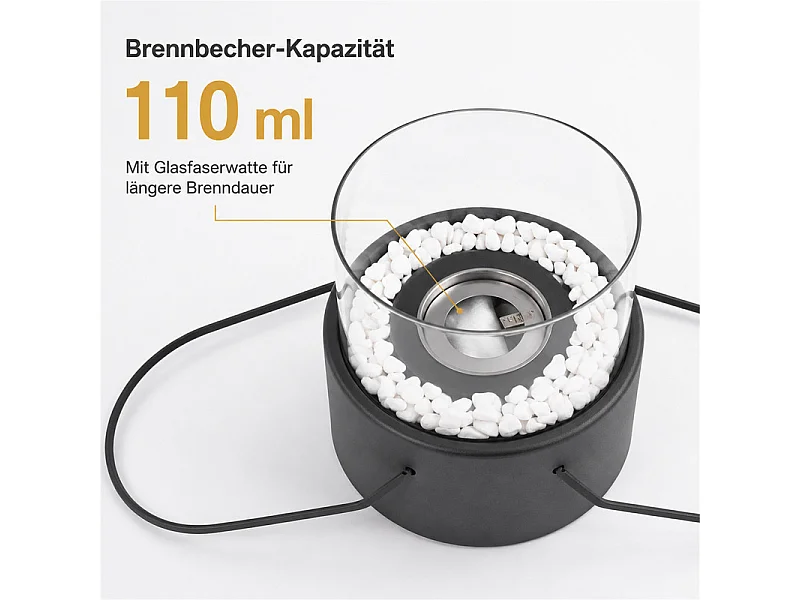 NETTLIFE tragbarer Bioethanol-Kamin, Ø16xH17,2cm, 110ml, hitzebeständiges Glas, echte Flamme für Balkon und Terrasse, gemütlich.