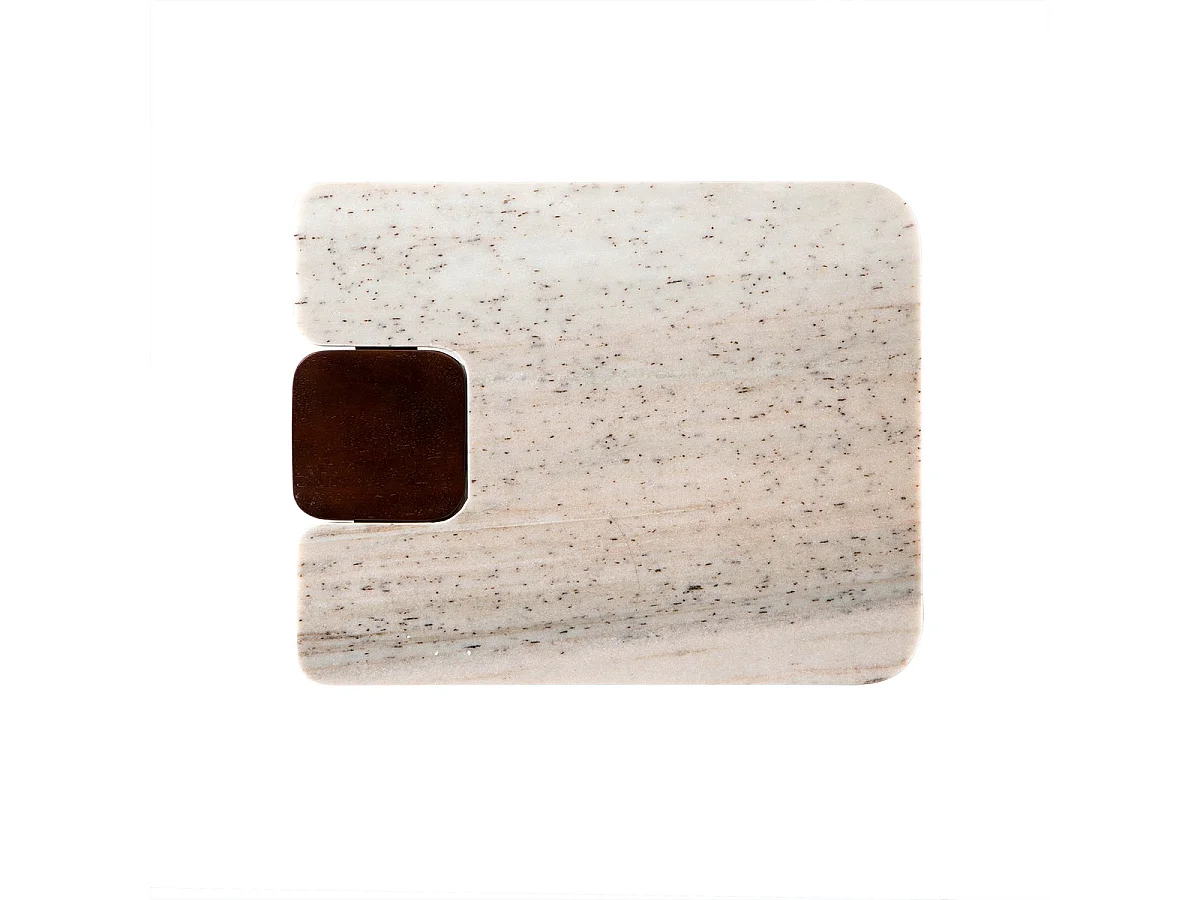 Sculpturaal puzzel bijzettafel van mangohout en marmer - Elegant en compact ontwerp met warme tinten