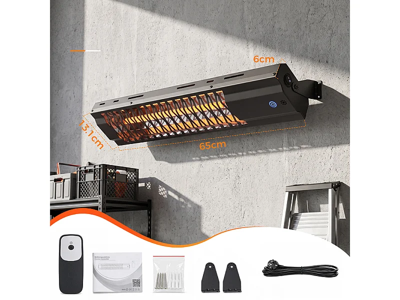 NETTLIFE Chauffage infrarouge mural pour extérieur 2000 W, Radiateur mural d'extérieur