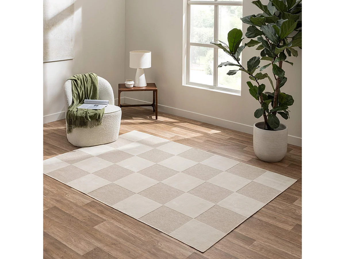 Tapis Damier en Relief "Toledo" 140x200cm Naturel