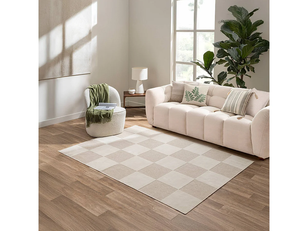 Tapis Damier en Relief "Toledo" 140x200cm Naturel