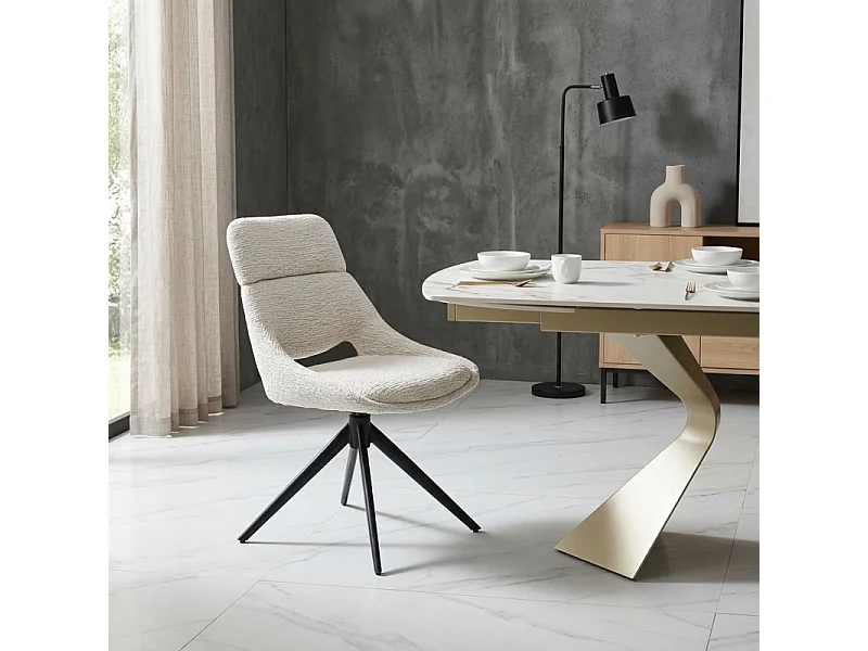 Chaise de repas pivotante 360° tissu doux écru et pieds métal – MAPLE