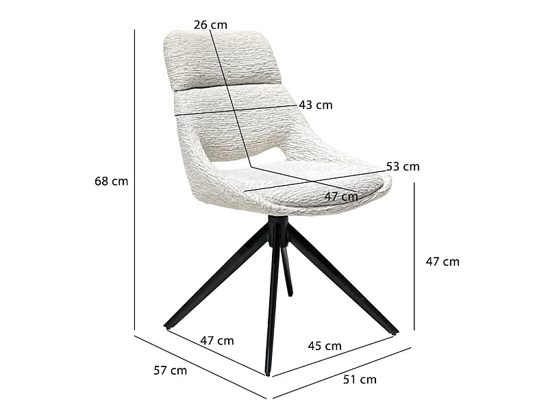 Chaise de repas pivotante 360° tissu doux écru et pieds métal – MAPLE