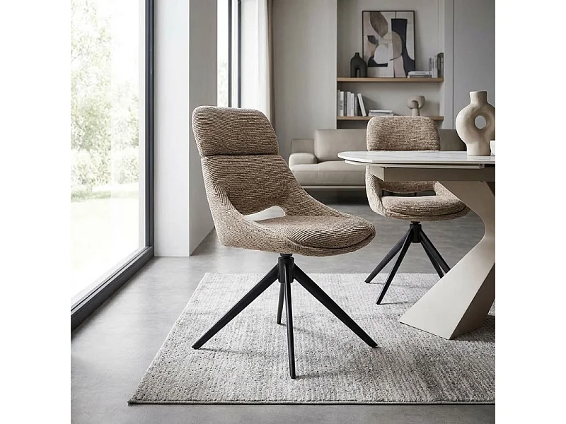 Chaise de repas pivotante 360° tissu doux taupe et pieds métal – MAPLE