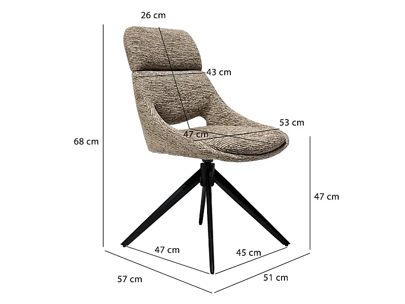 Chaise de repas pivotante 360° tissu doux taupe et pieds métal – MAPLE