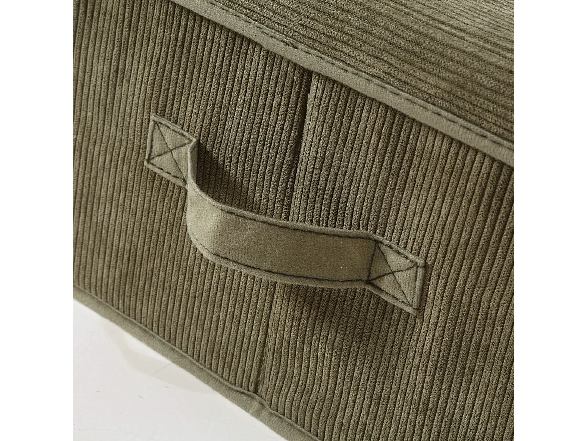 Boîte rangement tissu velours côtelé kaki avec fenêtre - L30 cm