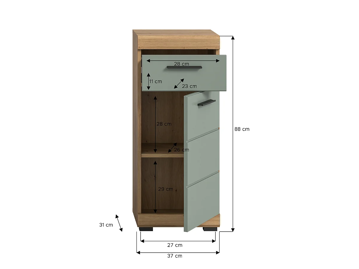 Meuble de rangement salle de bain 1 porte 1 tiroir H88 cm - GIO