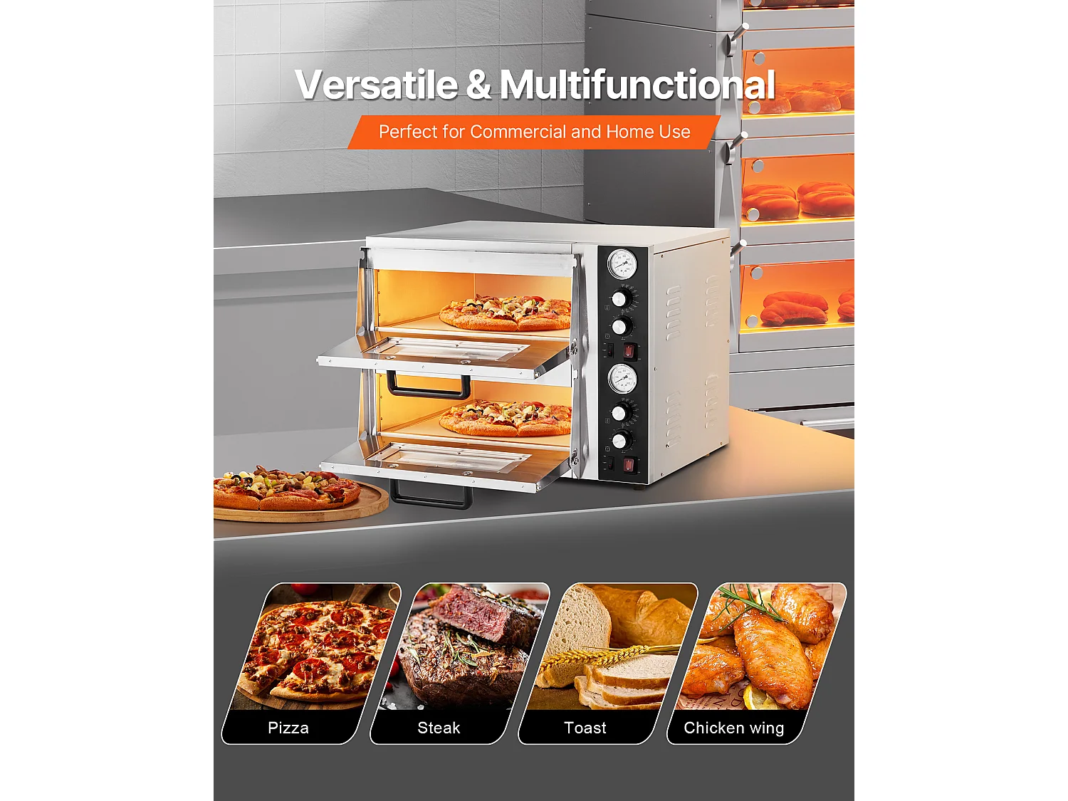 VEVOR Four à Pizza Électrique de Comptoir 45,7 cm - Double Étage, 5 000 W, Contrôle Indépendant Température 25–450 °C