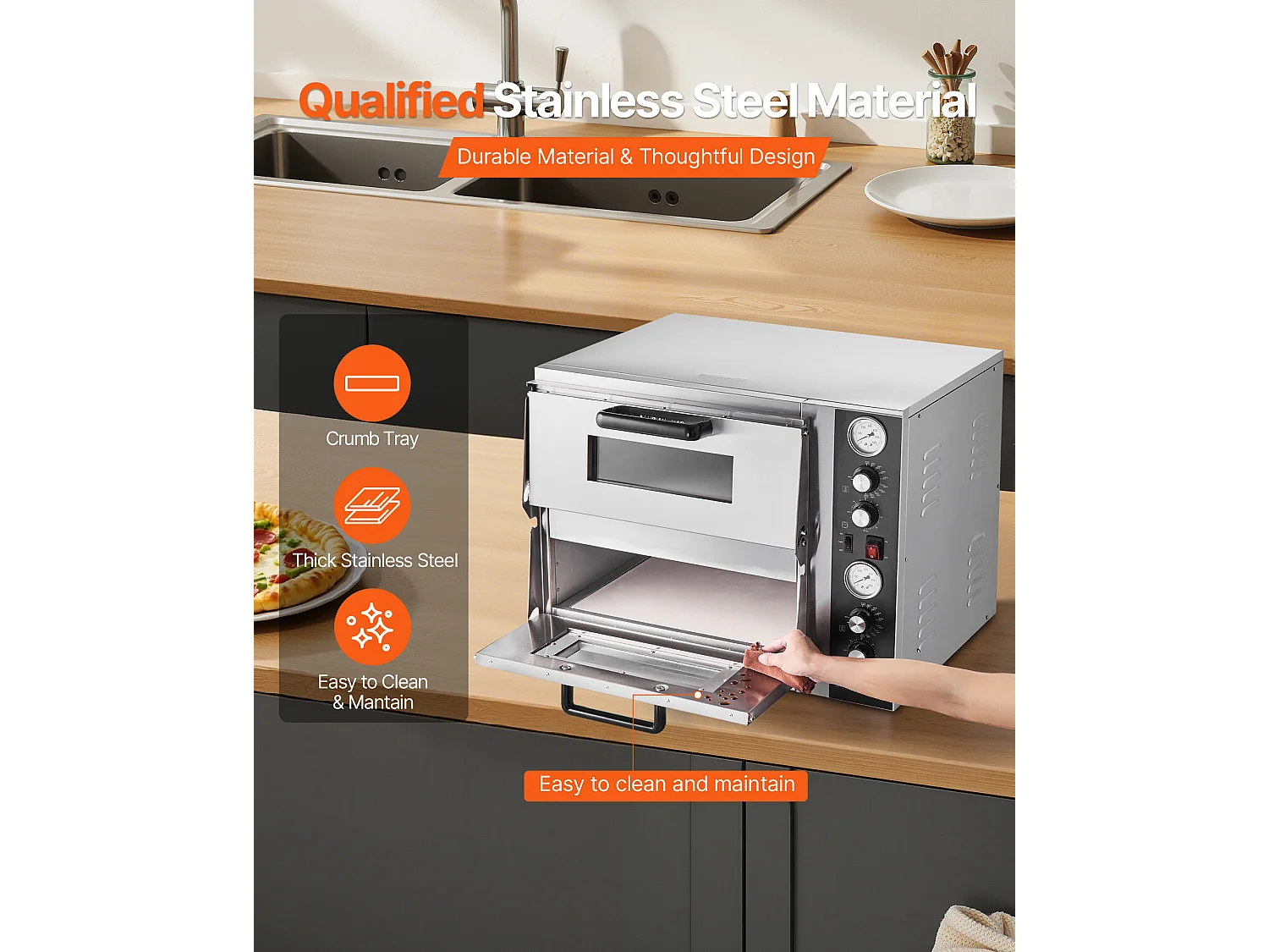 VEVOR Four à Pizza Électrique de Comptoir 45,7 cm - Double Étage, 5 000 W, Contrôle Indépendant Température 25–450 °C
