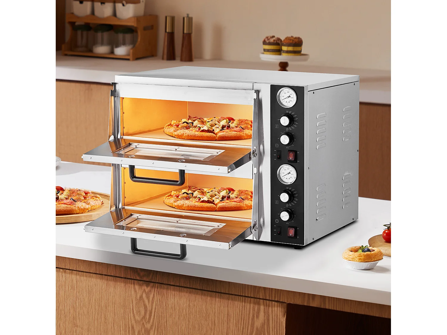 VEVOR Four à Pizza Électrique de Comptoir 45,7 cm - Double Étage, 5 000 W, Contrôle Indépendant Température 25–450 °C