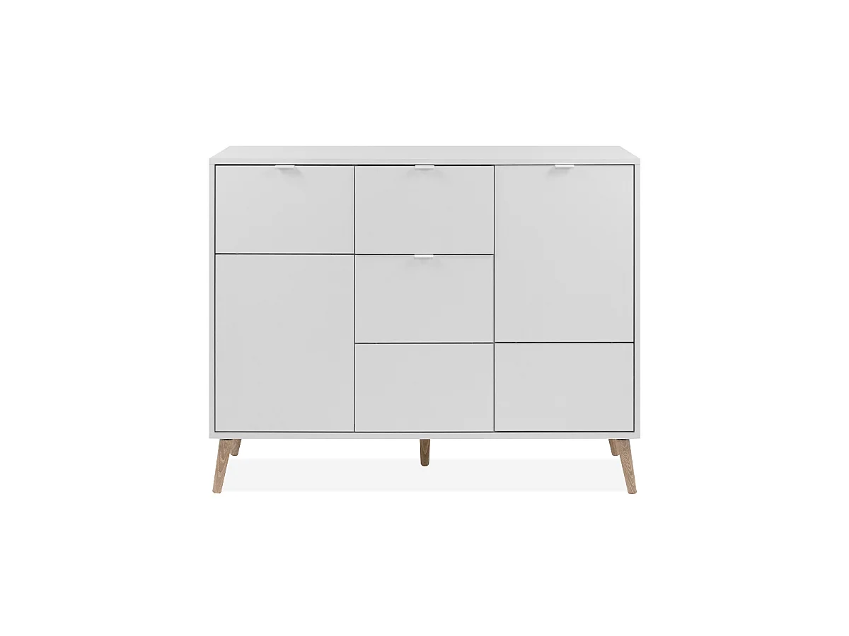 Dressoir met 3 deuren, 1 lades, decor wit en eik L115 cm - KLINT