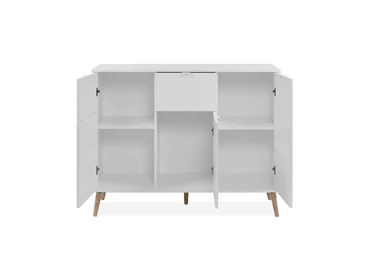 Dressoir met 3 deuren, 1 lades, decor wit en eik L115 cm - KLINT