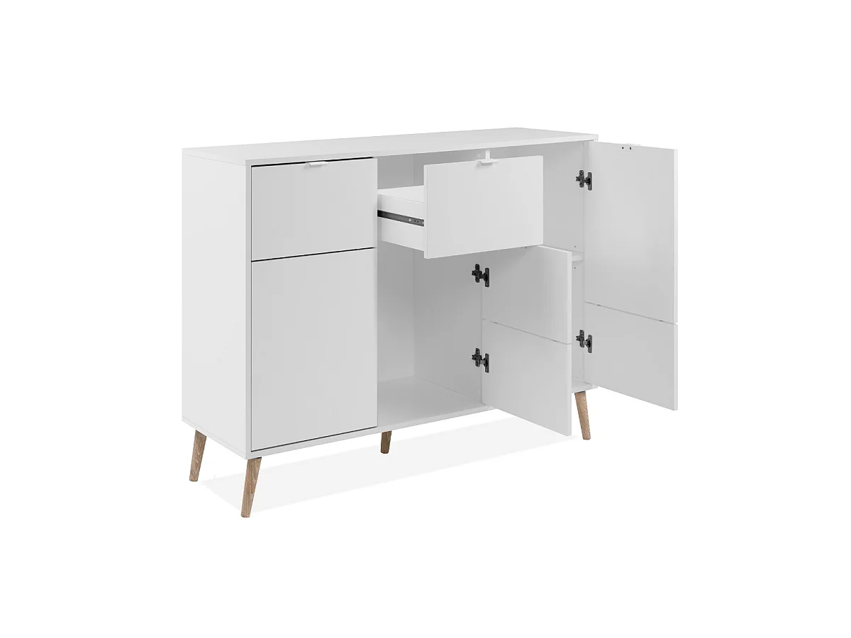Dressoir met 3 deuren, 1 lades, decor wit en eik L115 cm - KLINT