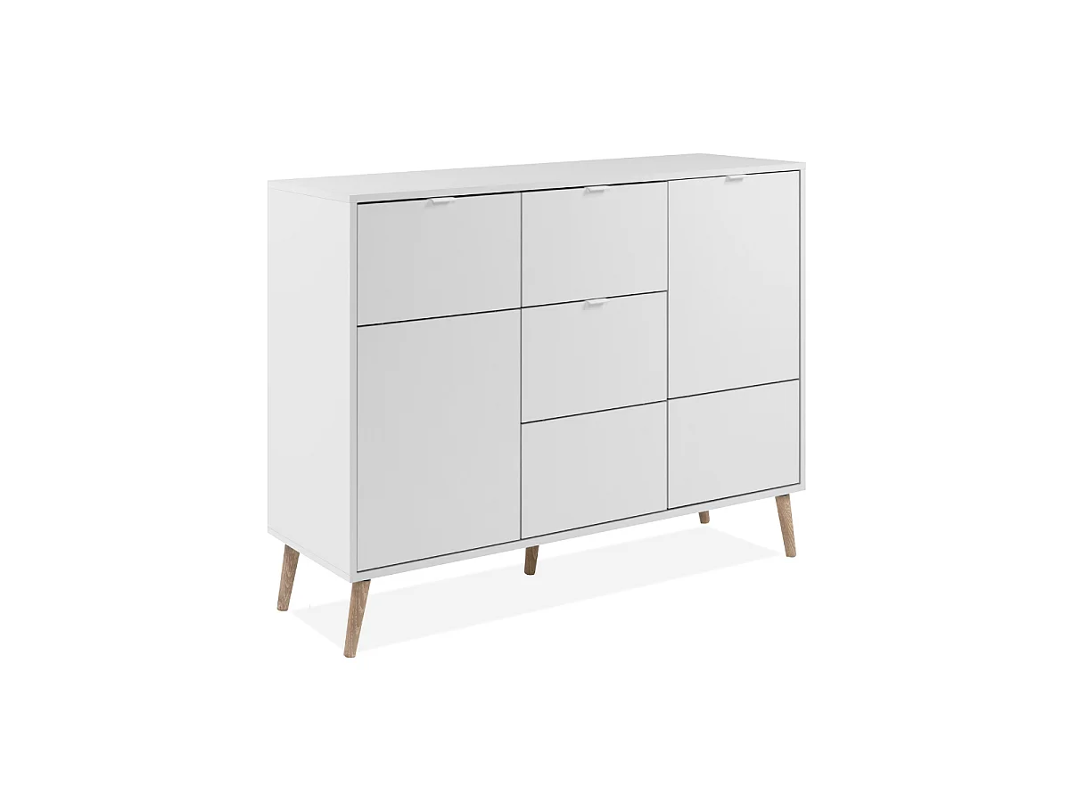 Dressoir met 3 deuren, 1 lades, decor wit en eik L115 cm - KLINT