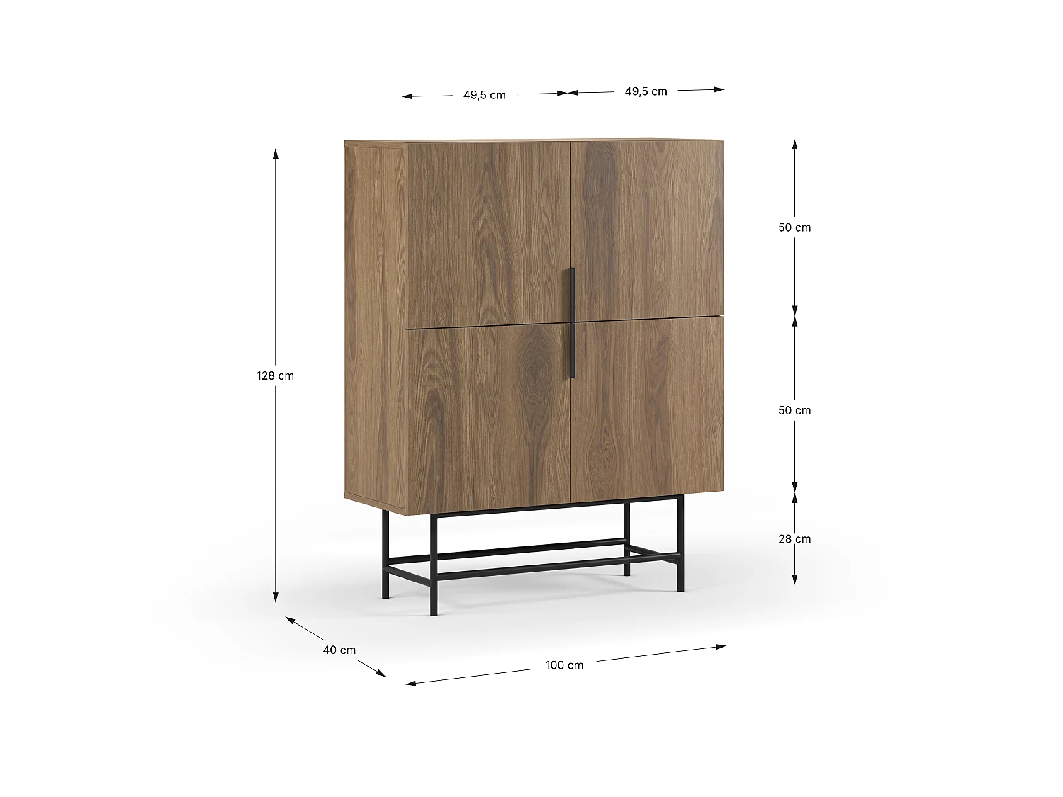 Madia alta 4 ante, finitura rovere scuro, H 128 cm - RIMA