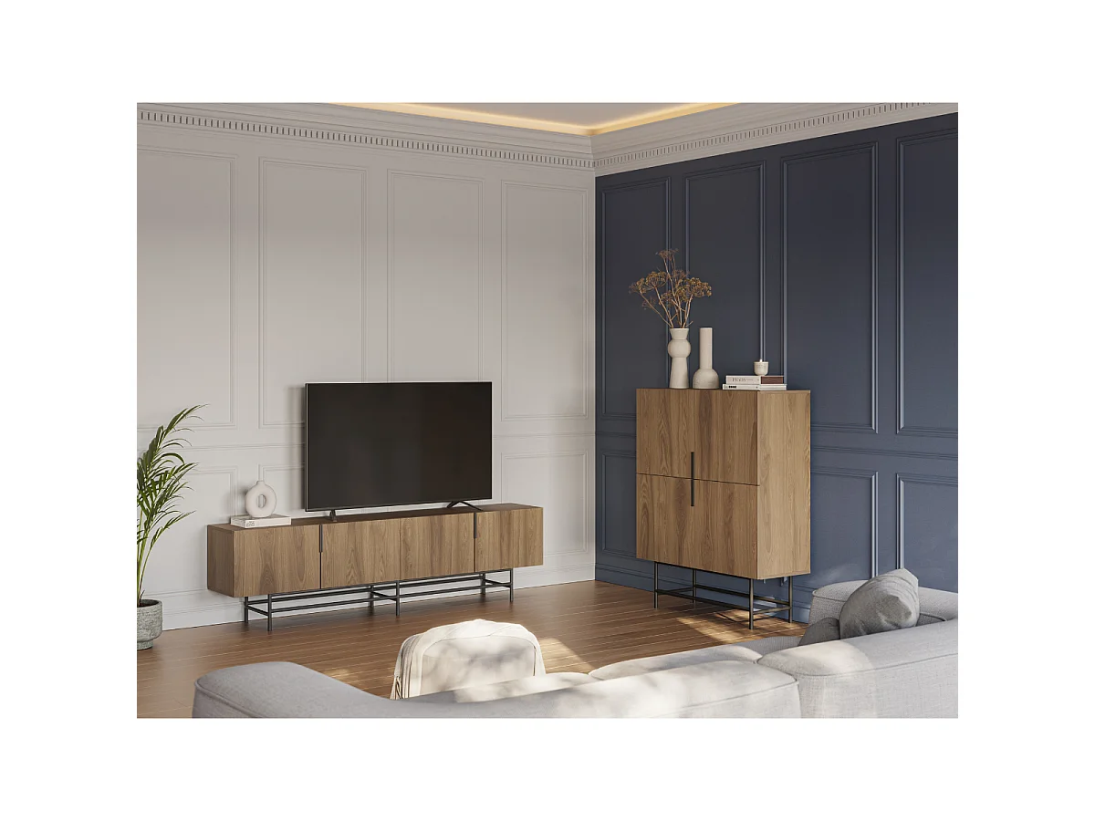 Madia alta 4 ante, finitura rovere scuro, H 128 cm - RIMA