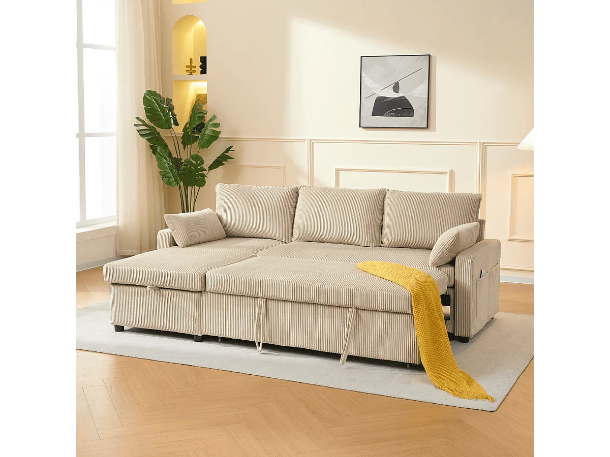 Canapé convertible 3 places en velours côtelé L219 cm - LOUISON