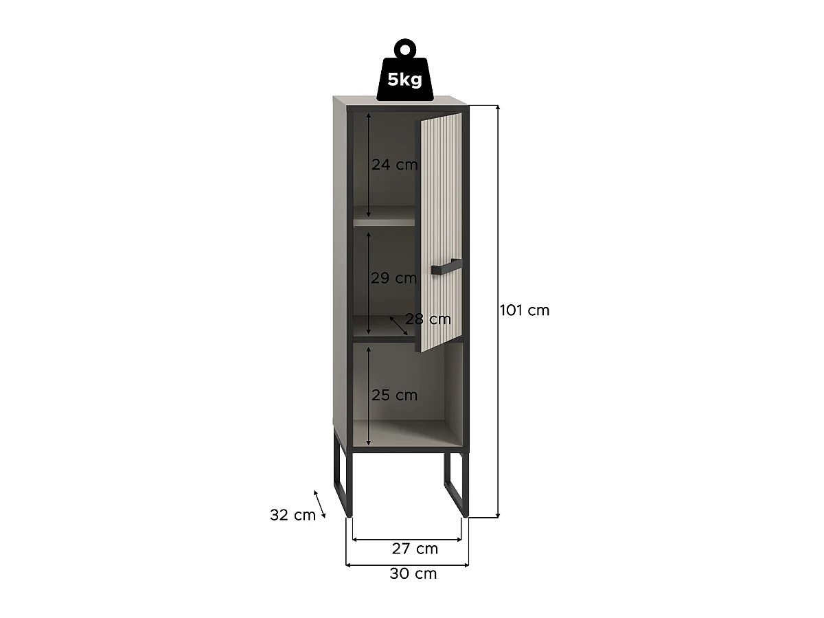 Coluna pequena para casa de banho, 1 porta, 1 nicho A101 cm - AURA