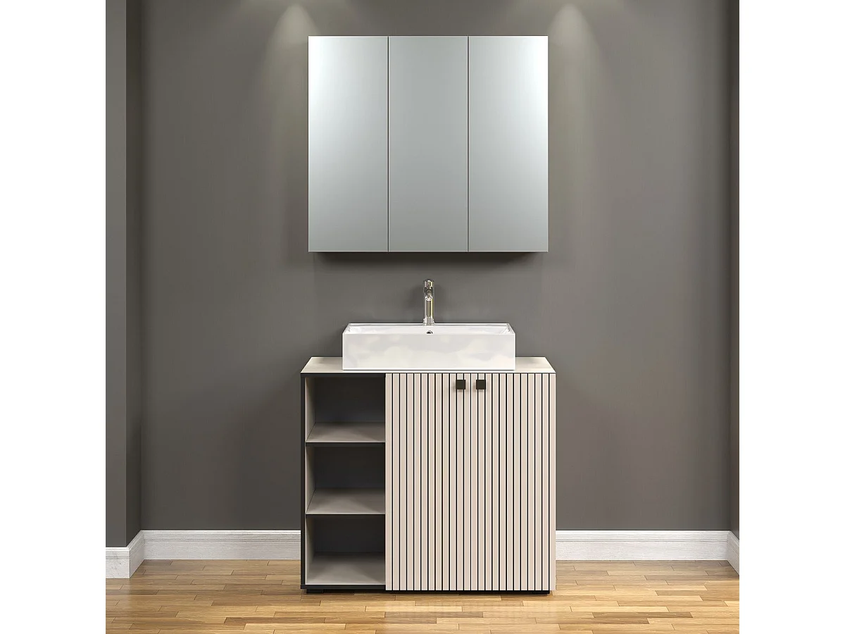 Badkamerkast met spiegel en 3 deuren L90 cm - PUREBLISS